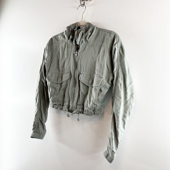 Abercrombie Utility Hooded Cropped Full Zip Jacket Green XXS - Picture 9 of 16